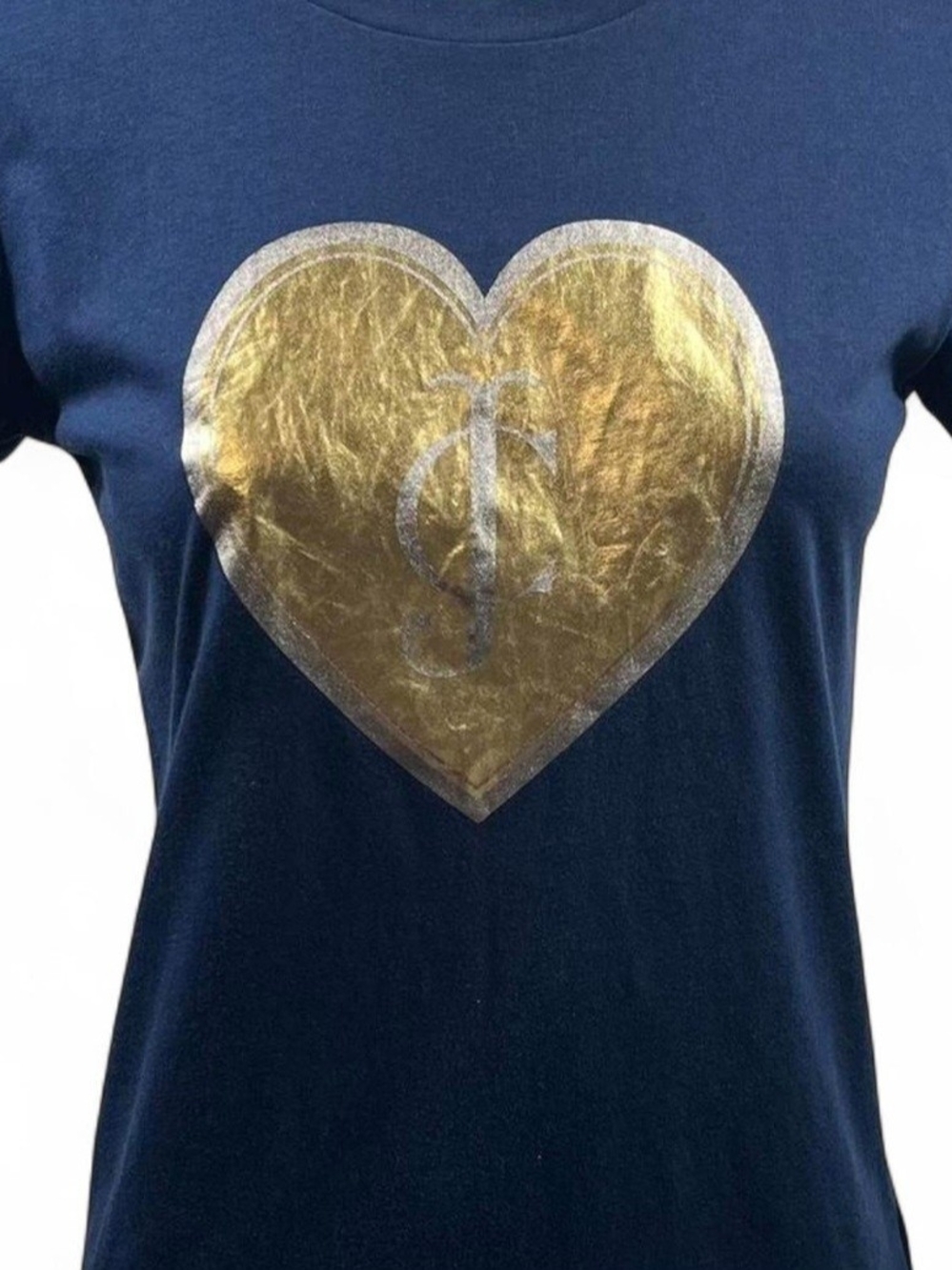 Girls Navy Tee with Gold Heart Graphic